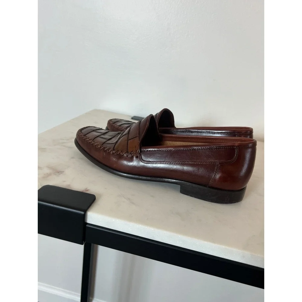 Giorgio Brutini Mens Brown Leather Woven Patchwork Moc Toe Loafers Size 8.5